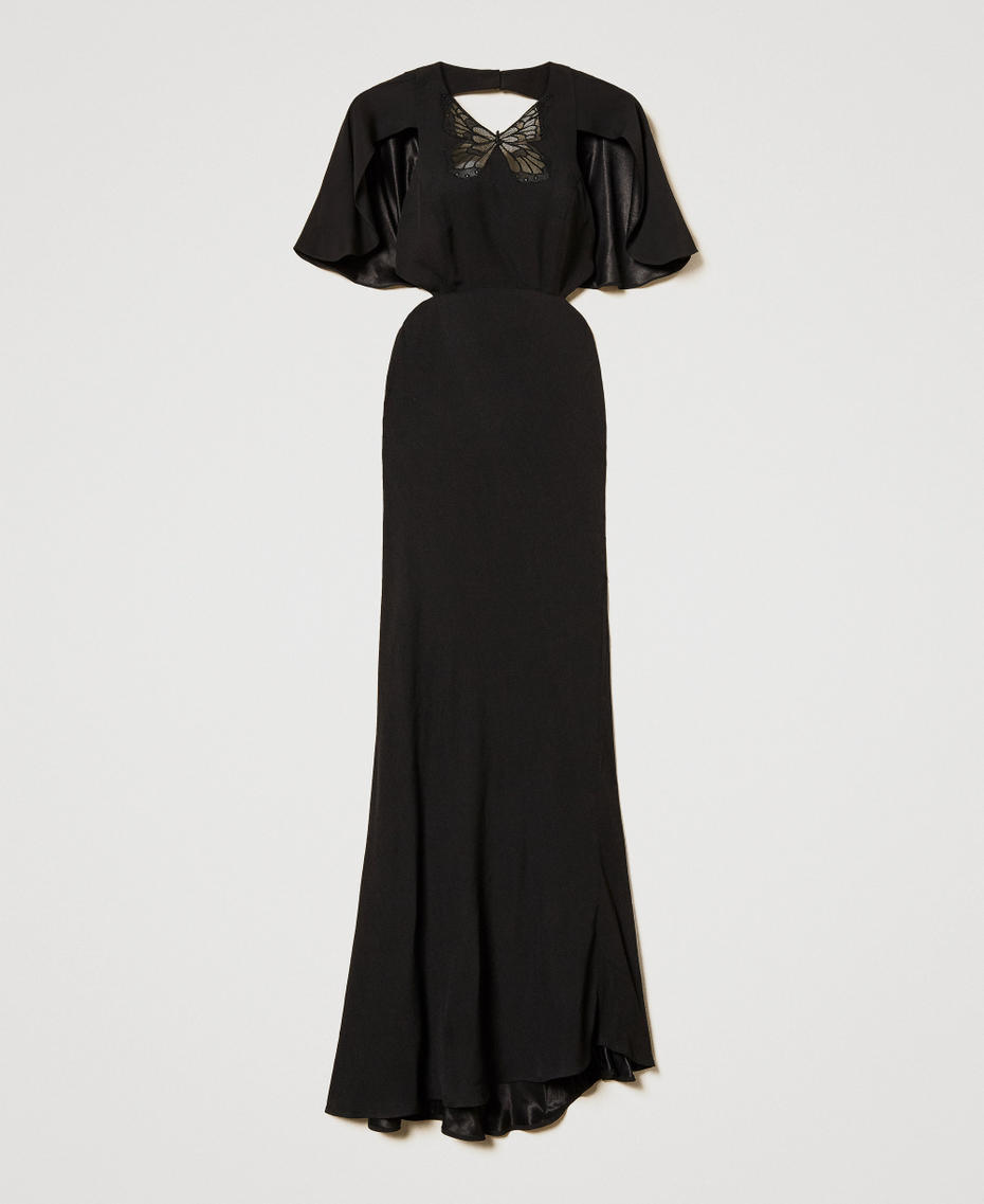 Long dress with cut-outs and an embroidered butterfly