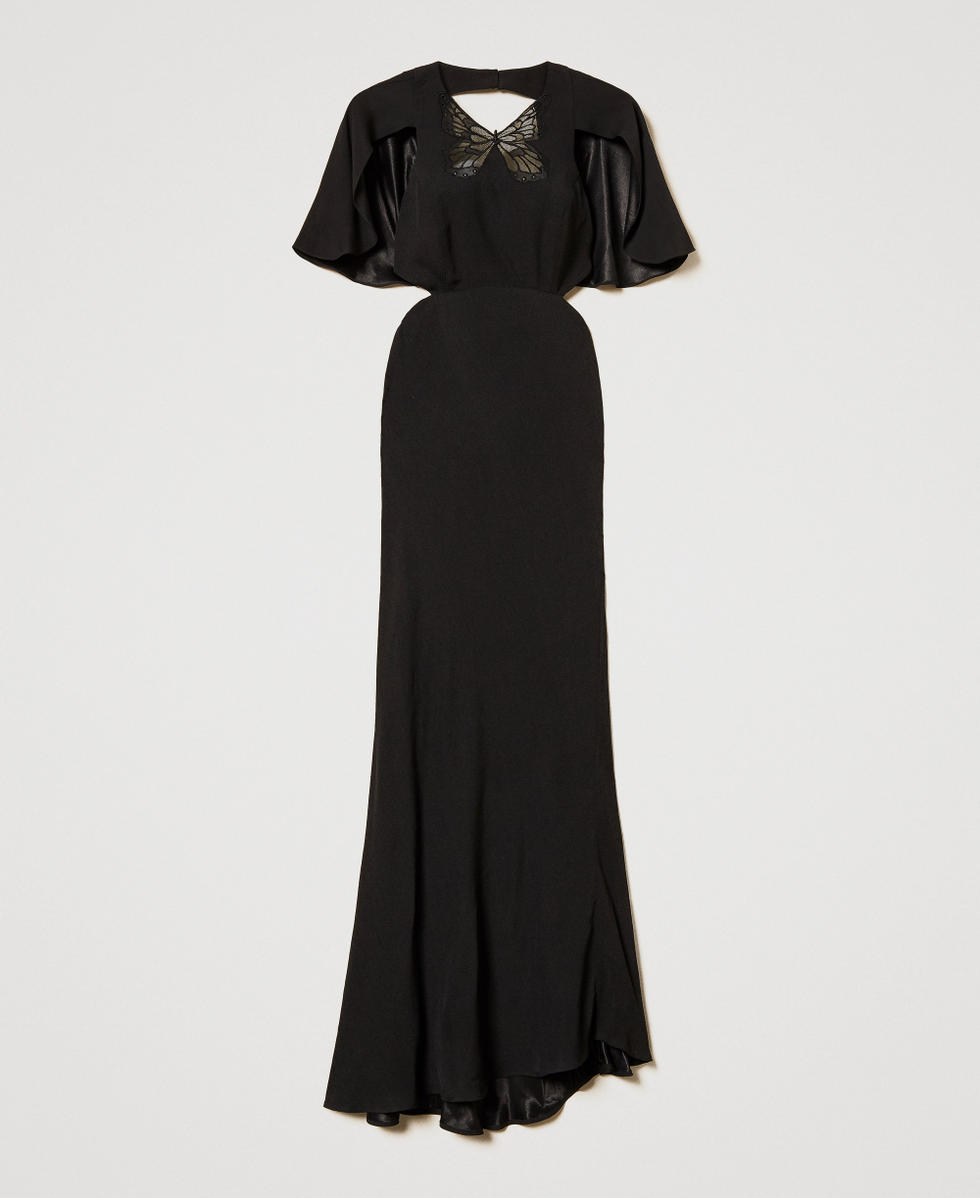 Long dress with cut-outs and an embroidered butterfly