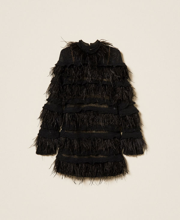 Short knit dress with feathers