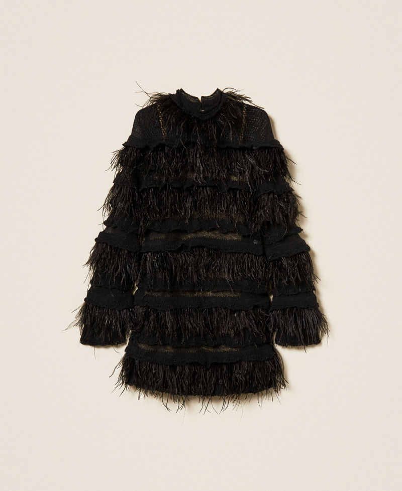 Short knit dress with feathers Black Woman 252TS3240_00006_S0