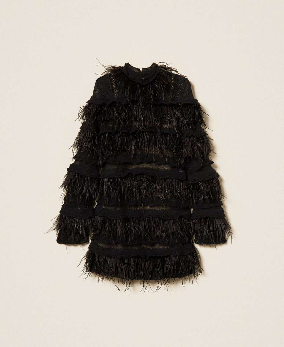 Short knit dress with feathers Black Woman 252TS3240_00006_S0