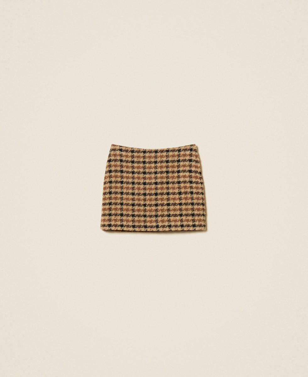 Check boucl&eacute; miniskirt Brown/"Nut" Brown/Gold Check Boucl&egrave; Woman 262TT2351_14021_S0