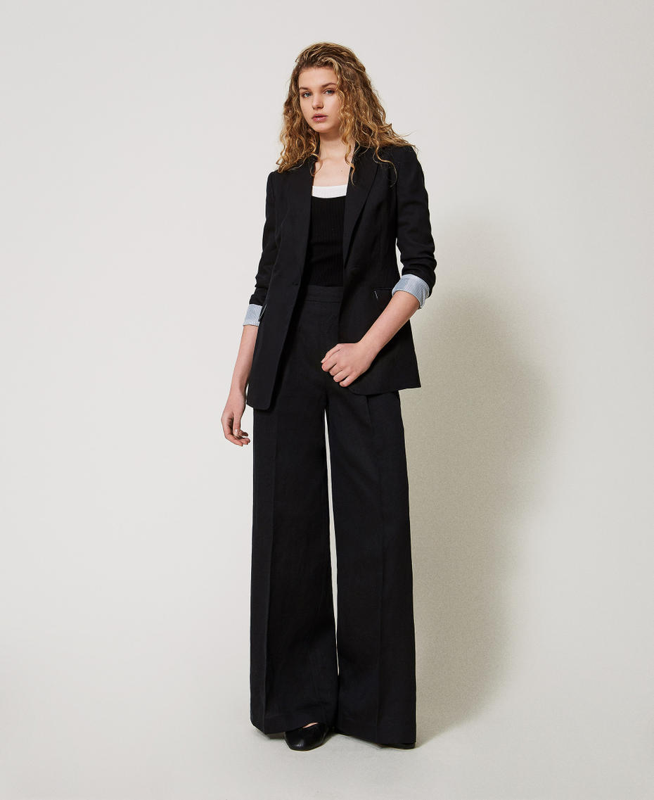 Linen blend palazzo trousers Black Woman 251TE2143_00006_01