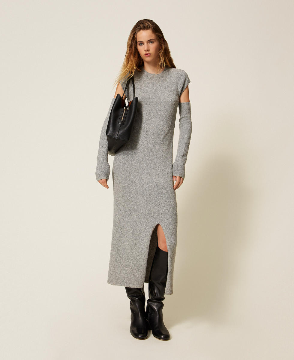 Recycled yarn long dress with removable sleeves Light Grey Melange Woman 252AP3161_11811_T0