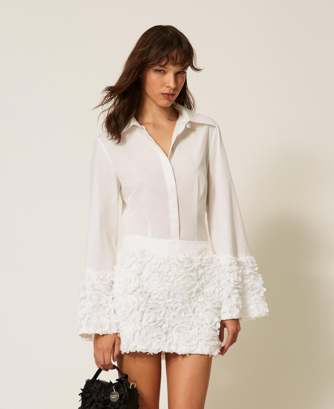Poplin and tulle shirt with flowers Off White Woman 261AP2232_00526_01