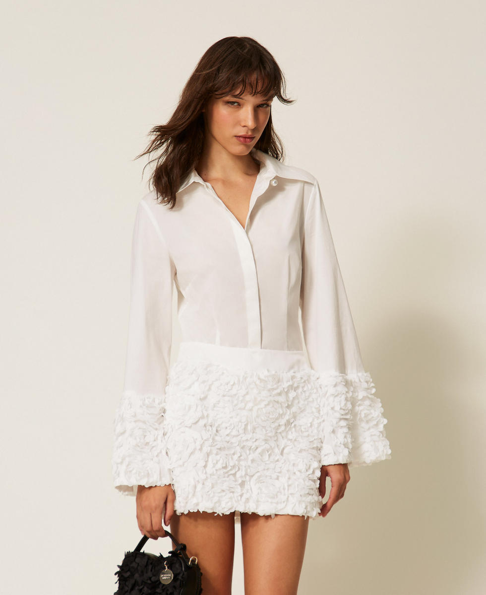 Chemise en popeline et tulle avec fleurs Off White Femme 261AP2232_00526_01