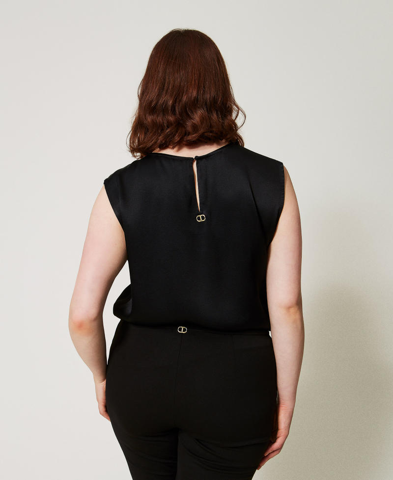 Shiny satin top with pleats Black Woman 251TP2652_00006_03