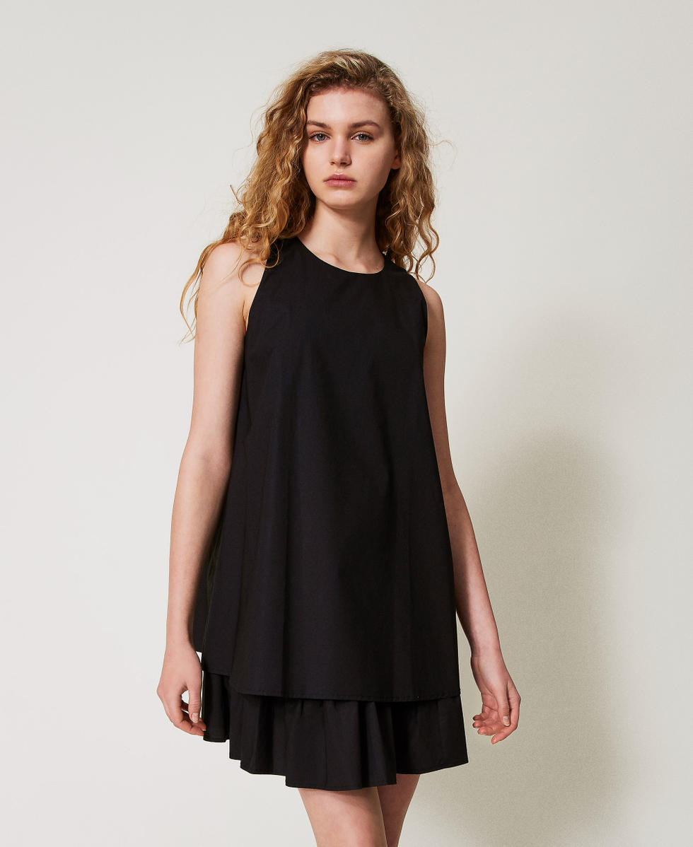 Short poplin dress with flounce Black Woman 251TF202C_00006_05