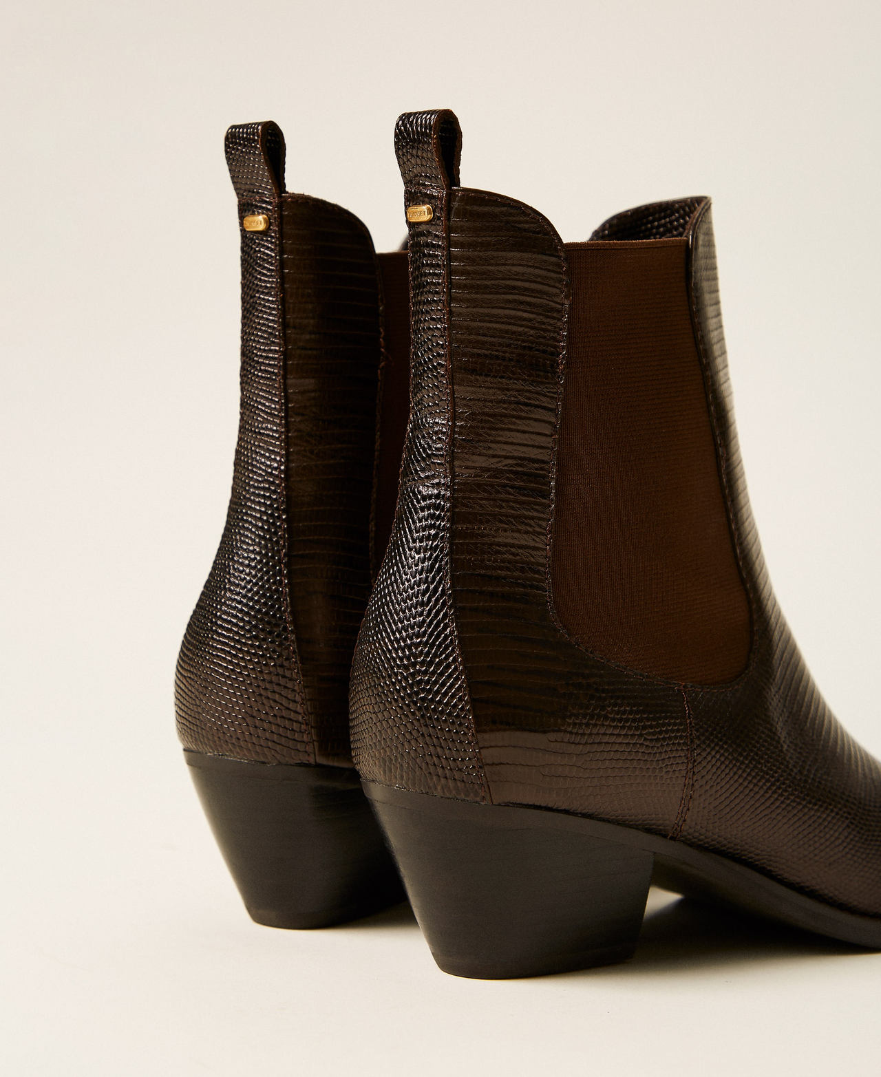 Short leather cow boots with elastics Karung Darkness Brown Print Woman 262TCP122_13674_03