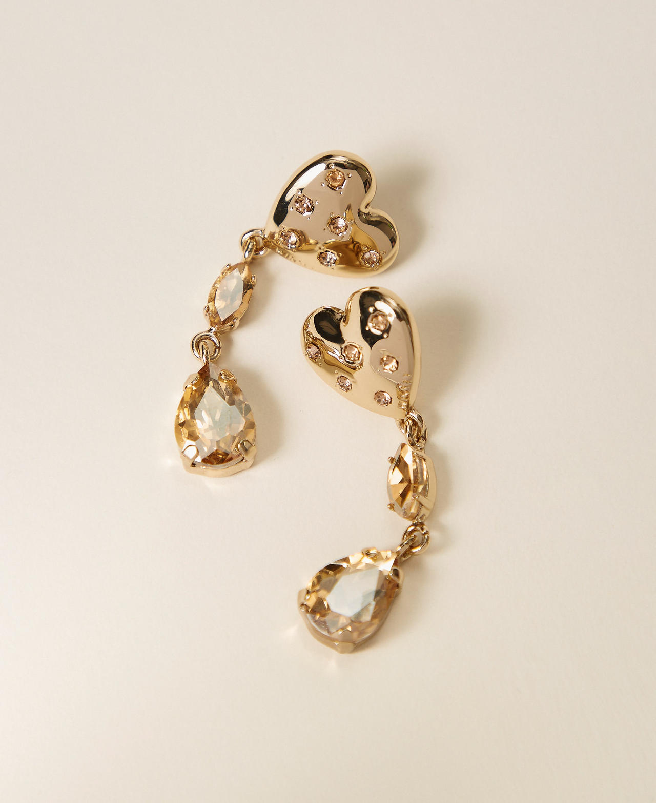 Heart-shaped earrings with rhinestone pendants New Gold Woman 262TA4033_10630_02