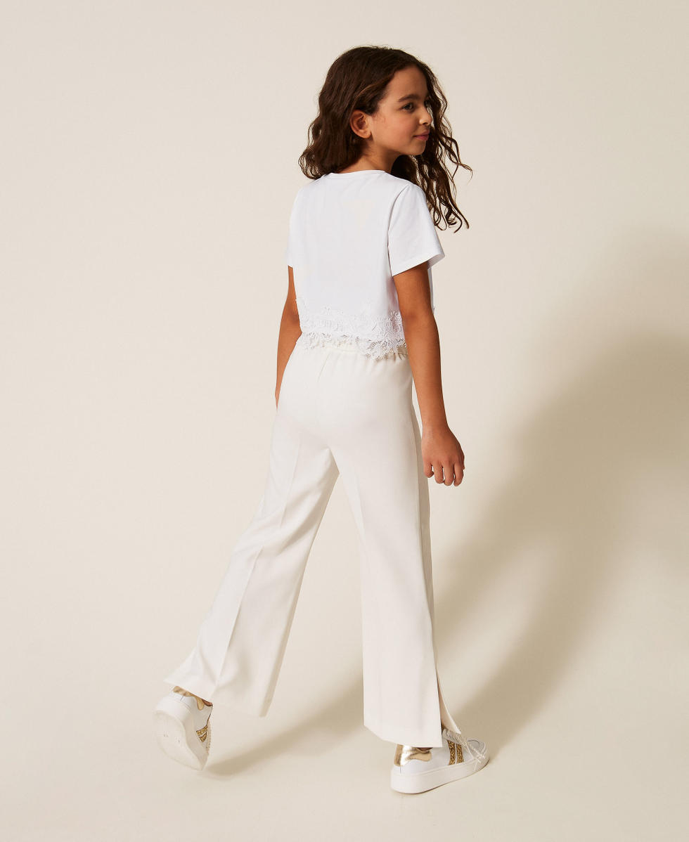 Pantalon &eacute;vas&eacute; en cr&ecirc;pe avec fentes Off White Fille 261GJ2Q51_00526_03