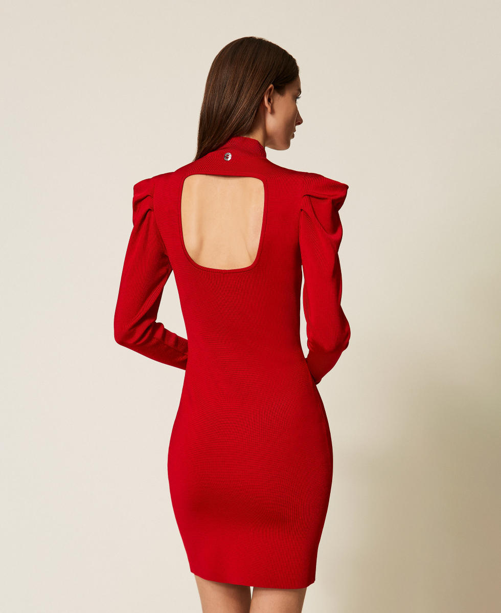 Short knit dress with draping Cherry Red Woman 252AT3010_00034_03