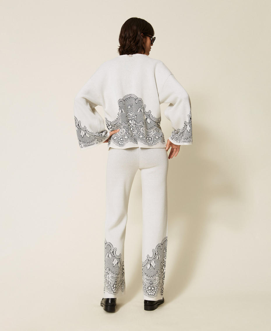 Jacquard wool blend knit trousers Mother of pearl/Black Jacquard Woman 262TP3523_13955_03