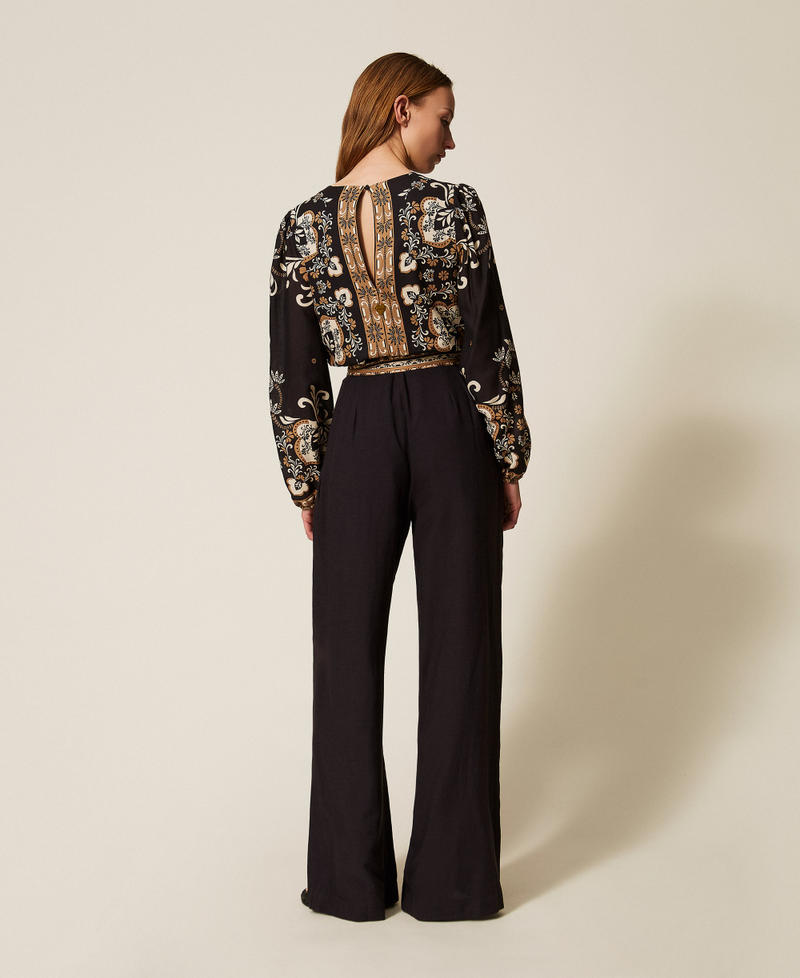 Linen blend printed jumpsuit Black Foulard Print Woman 261LB2NDD_13225_03