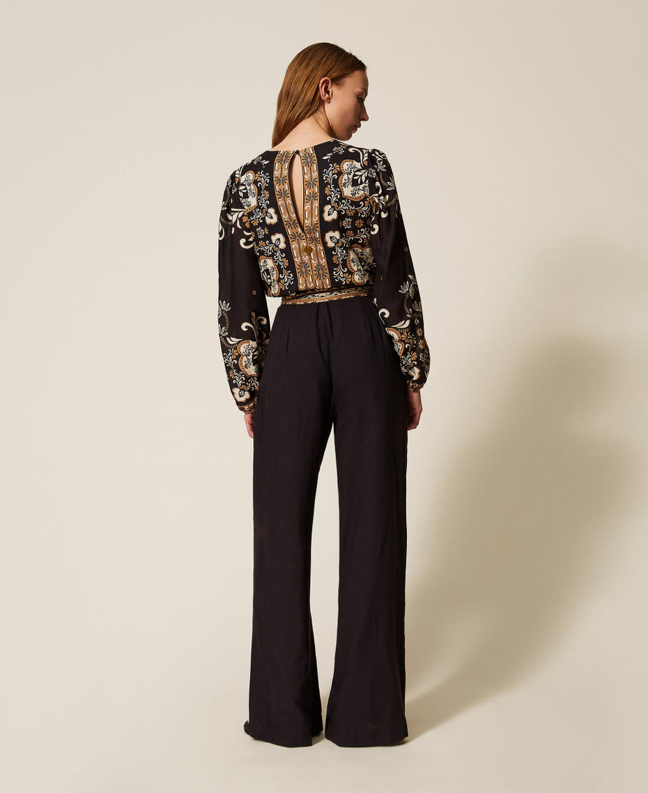 Linen blend printed jumpsuit Black Foulard Print Woman 261LB2NDD_13225_03