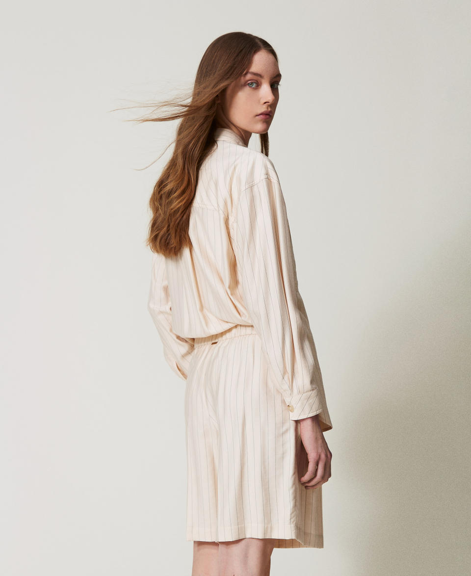 Pinstripe Bermuda shorts with elastic Beige/Black Pinstripe Woman 251LL2AFF_12247_03