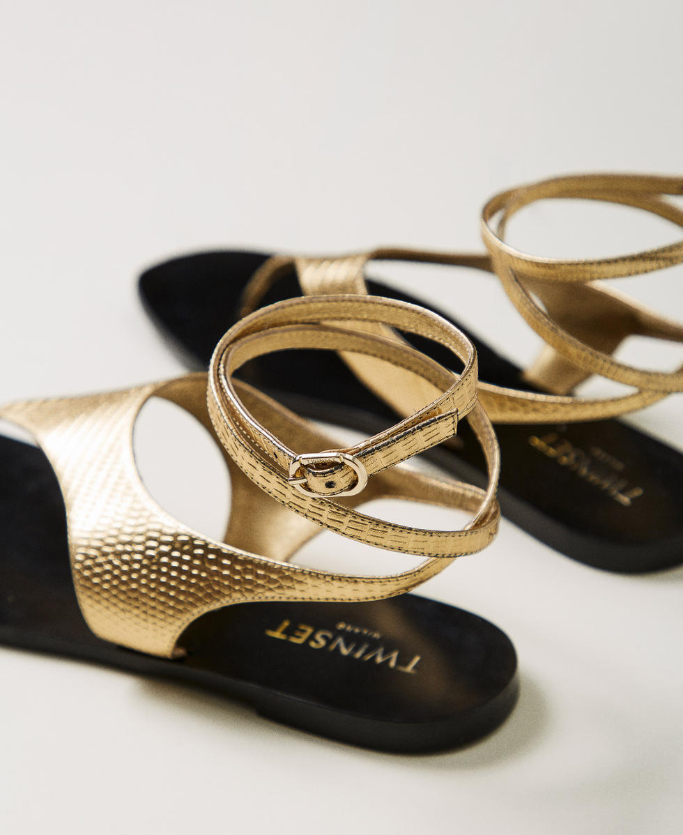 Flat leather thong sandals Gold Tejus Woman 251TGT170_12384_03