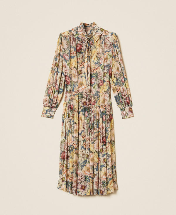 Maxikleid aus Krepon mit floralem Motiv