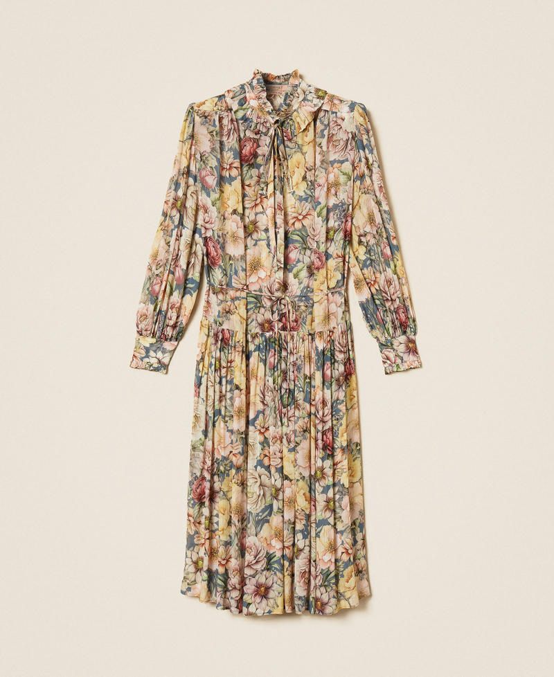 Maxikleid aus Krepon mit floralem Motiv Flowers Indigoblau / Multicolor Frau 262TT2610_14099_S0