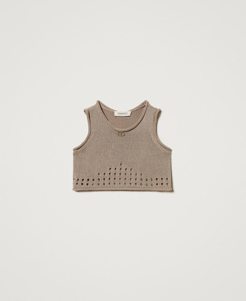 Cropped knit top with Oval T Beige Hemp Girl 251GJ3431_00310_S0