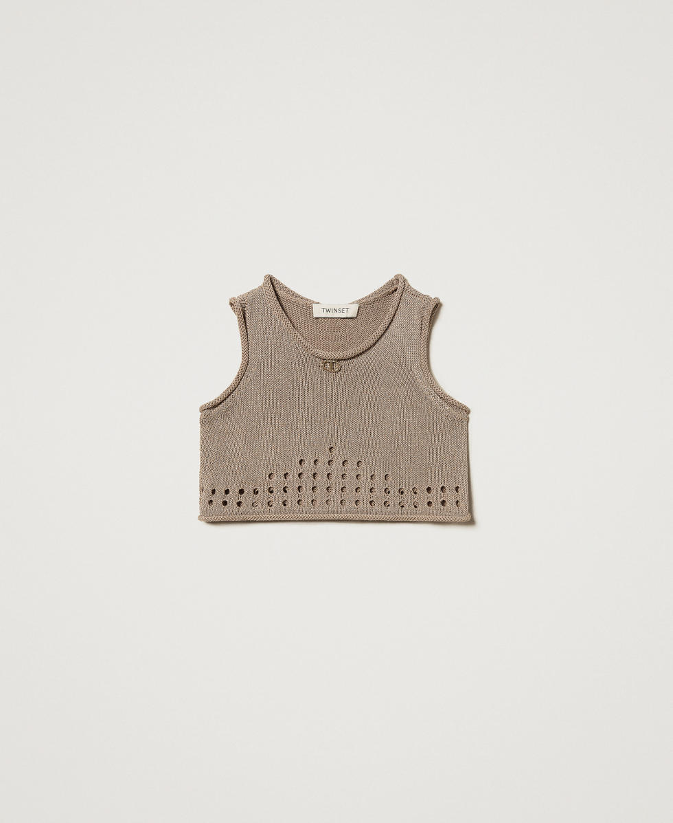 Cropped knit top with Oval T Beige Hemp Girl 251GJ3431_00310_S0