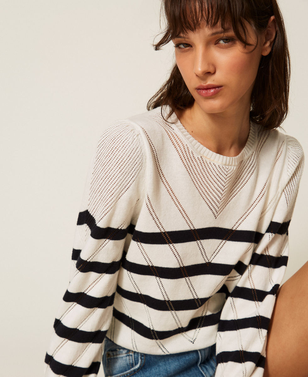 Striped cotton and cashmere crew neck jumper