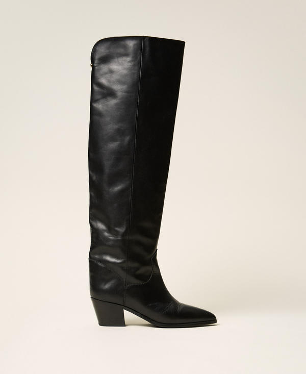 Leather thigh-high boots