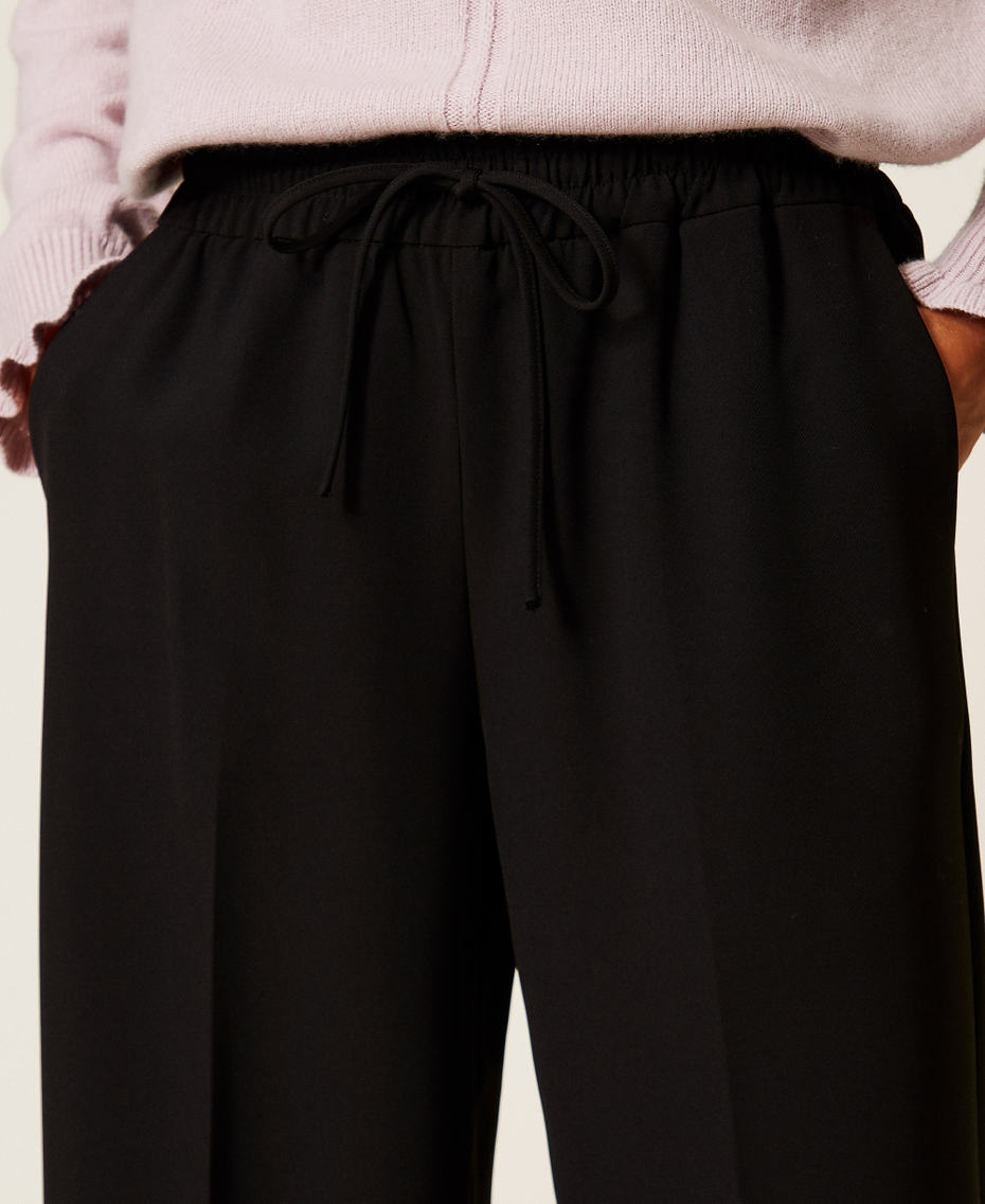 Wide crepe trousers with drawstring Black Woman 252TP2611_00006_04
