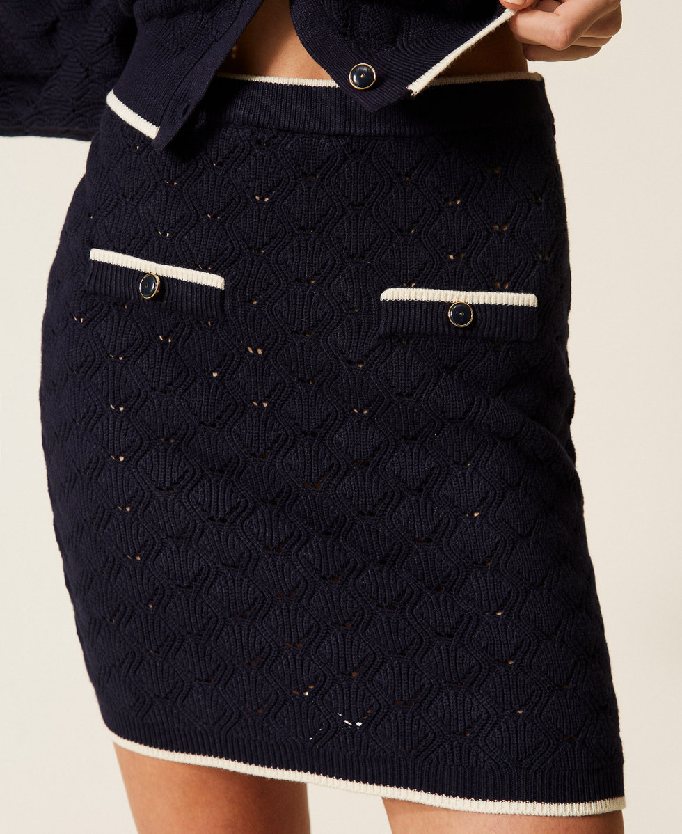 Kurzer Strickrock aus Jacquard Blue Light Frau 261TP3030_13172_04