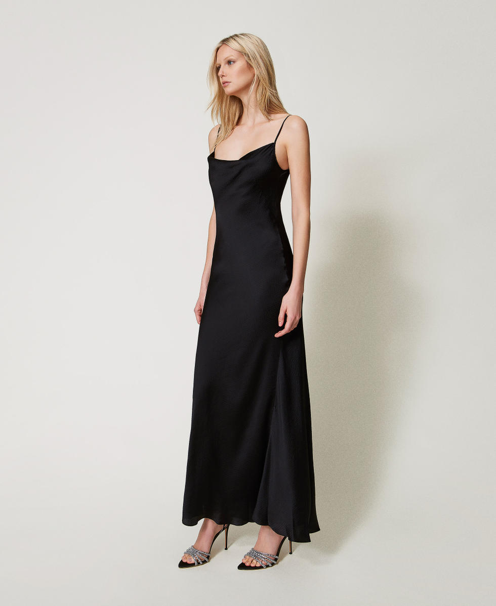 Long fitted dress in satin Woman, Black | TWINSET Milano