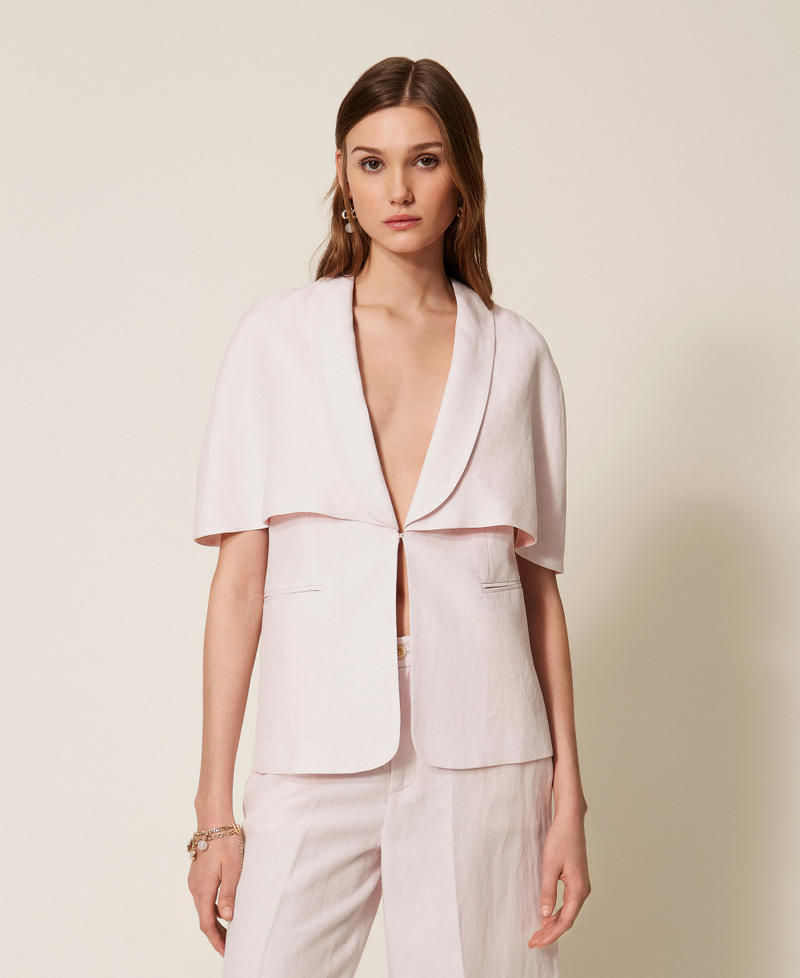 Linen blend cape jacket Pink Sand Woman 261TP2450_00570_02