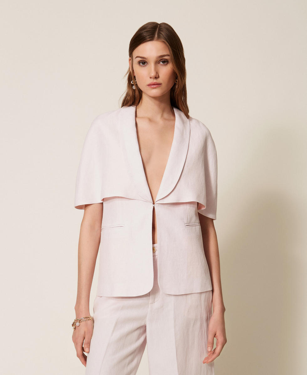 Blouson cape en lin m&eacute;lang&eacute; Sable Rose Femme 261TP2450_00570_02