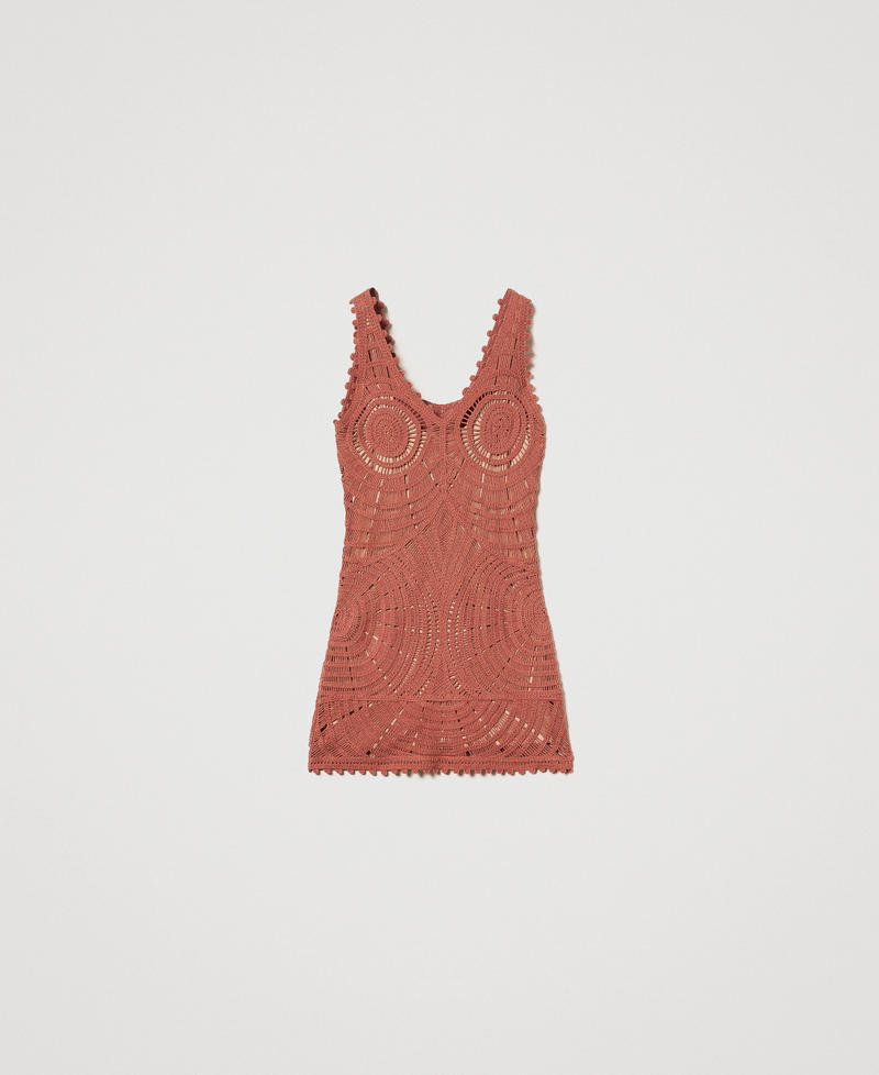 Short sleeveless crochet knit dress Amber Brown Woman 251TT3121_12368_S0