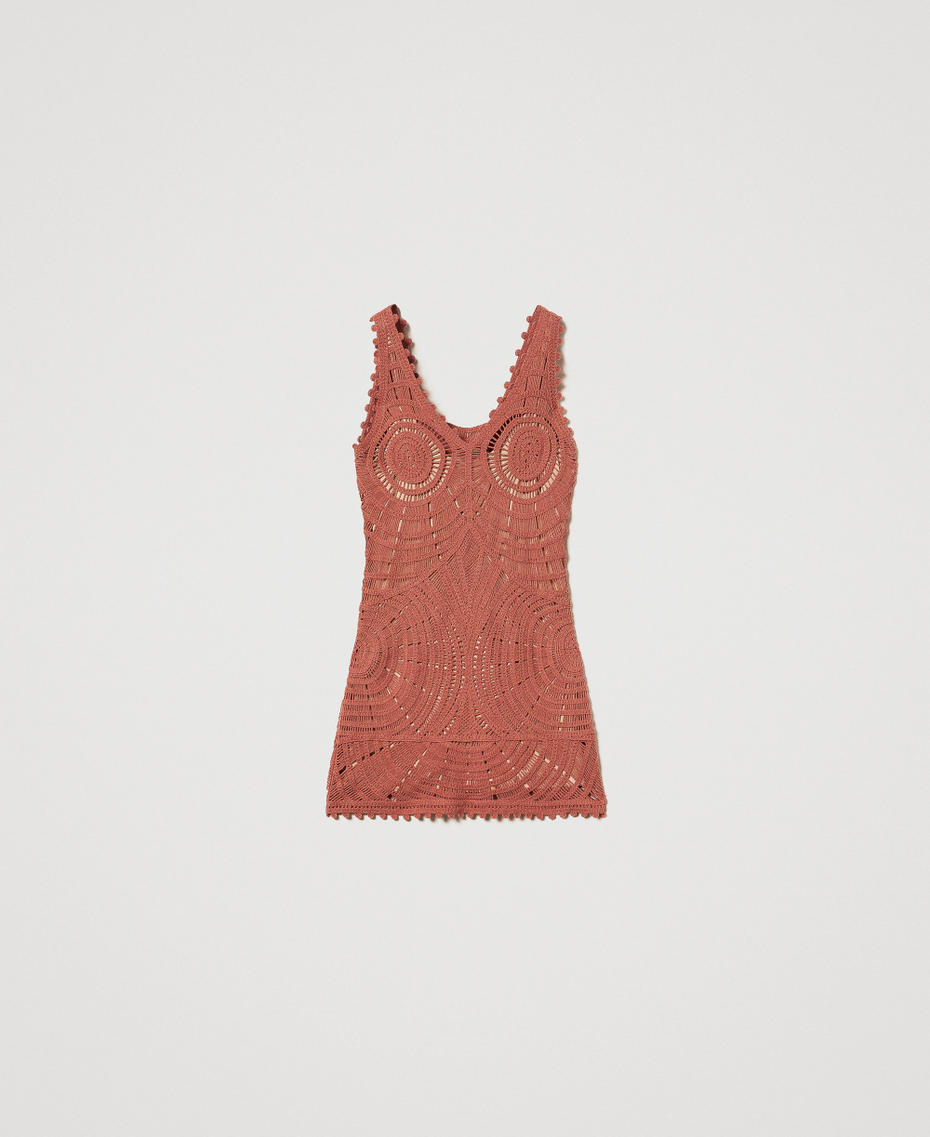 Short sleeveless crochet knit dress Amber Brown Woman 251TT3121_12368_S0