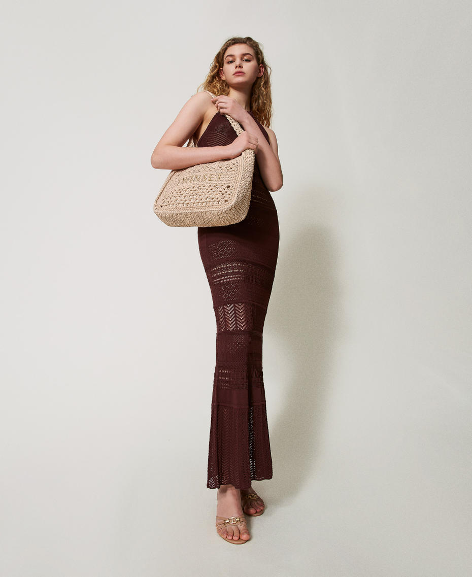 Hobo bag with hand crochet Natural White Woman 251TD8112_00497_0T