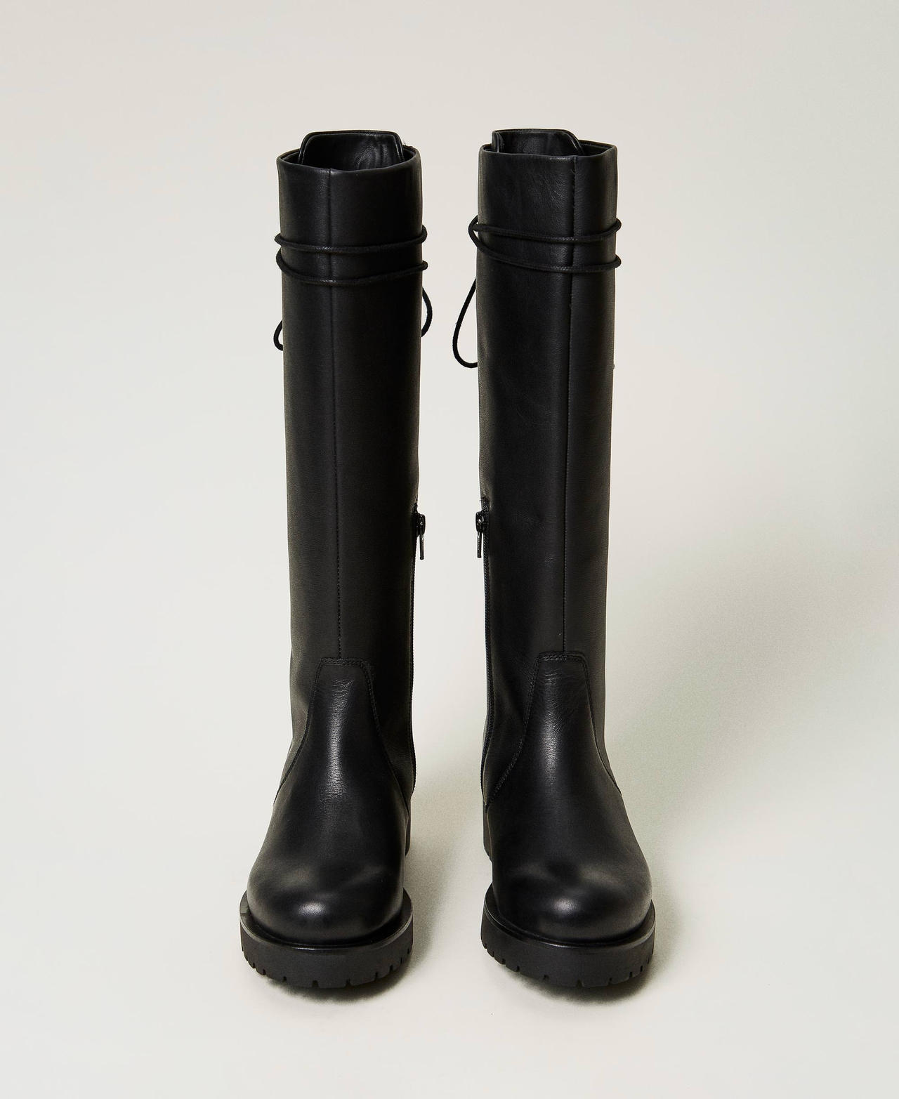 Lace up leather boots Woman Black TWINSET Milano