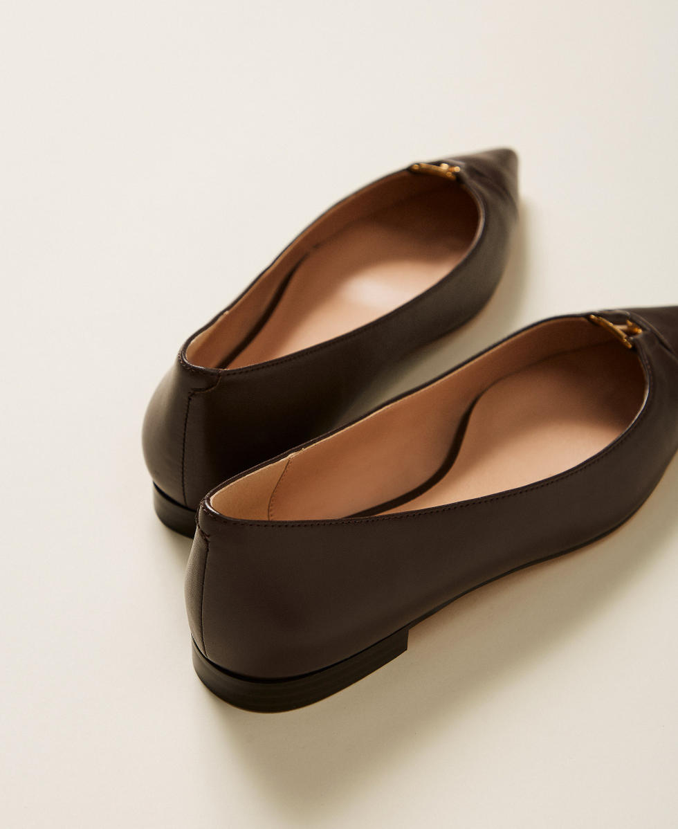 Ballerine in pelle con logo Darkness Brown Donna 262TCP010_13411_03