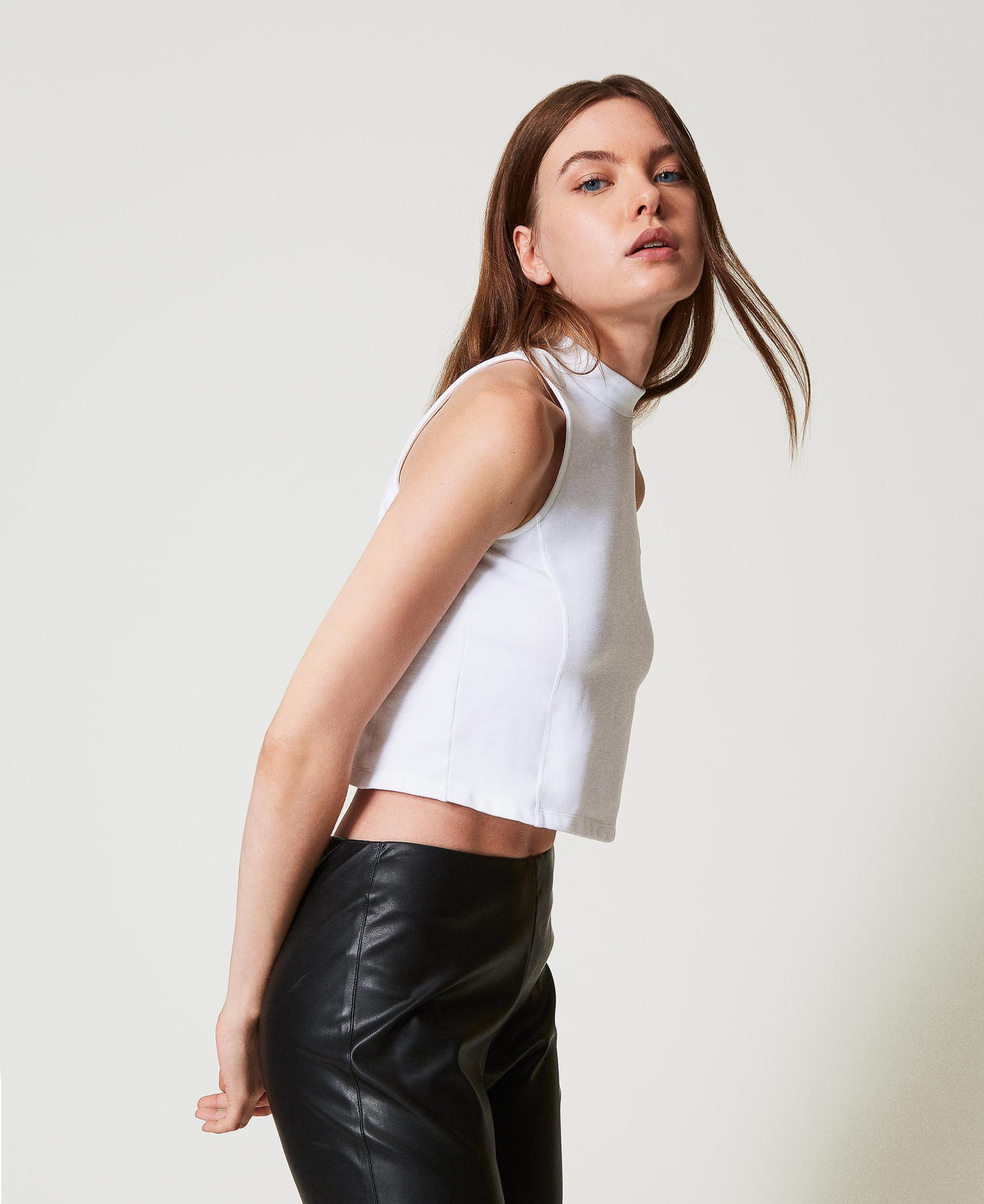 Sleeveless high neck top "Papers" White Woman 251AP2141_00840_01