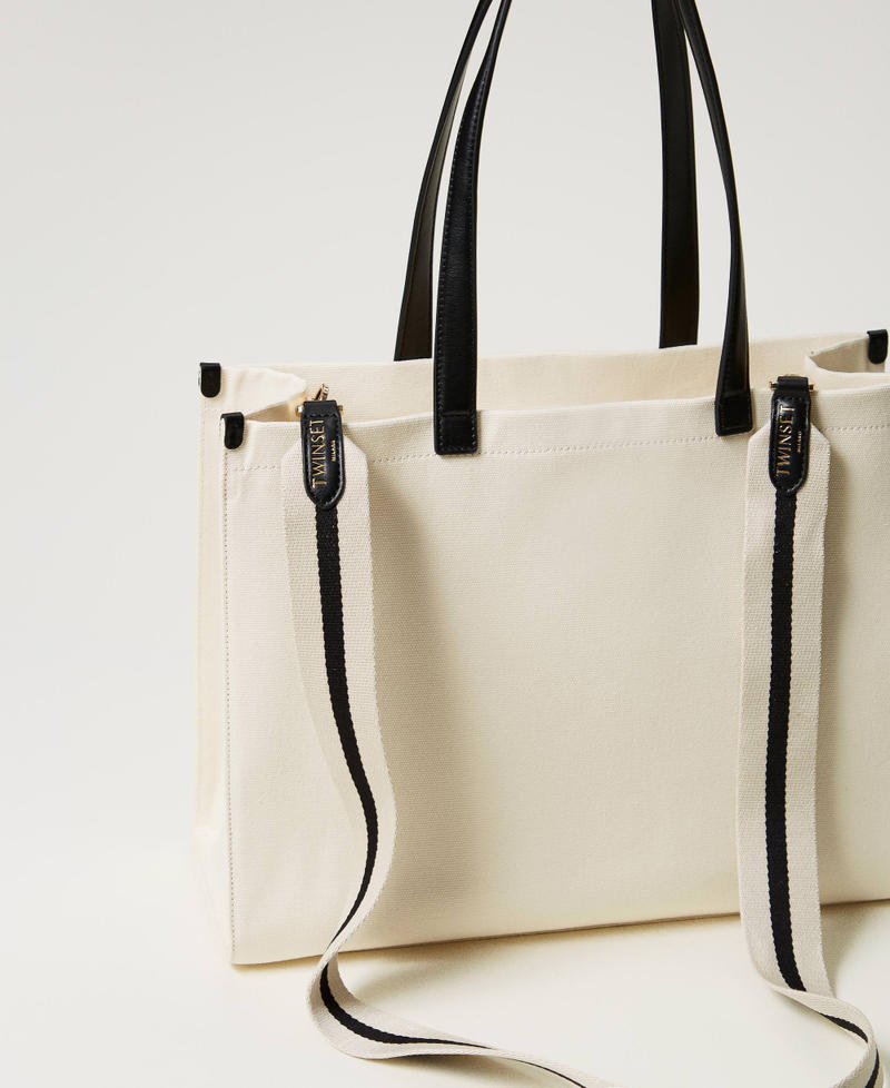 Canvas shopper bag with logo Mother Of Pearl Woman 251TB7081_00059_03