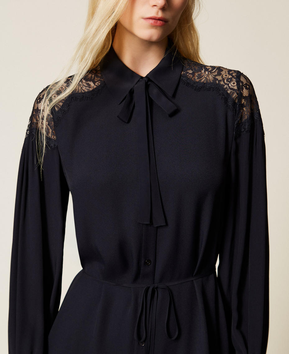 Midikleid aus Georgette und Spitze Blue Light Frau 261TP2590_13172_05