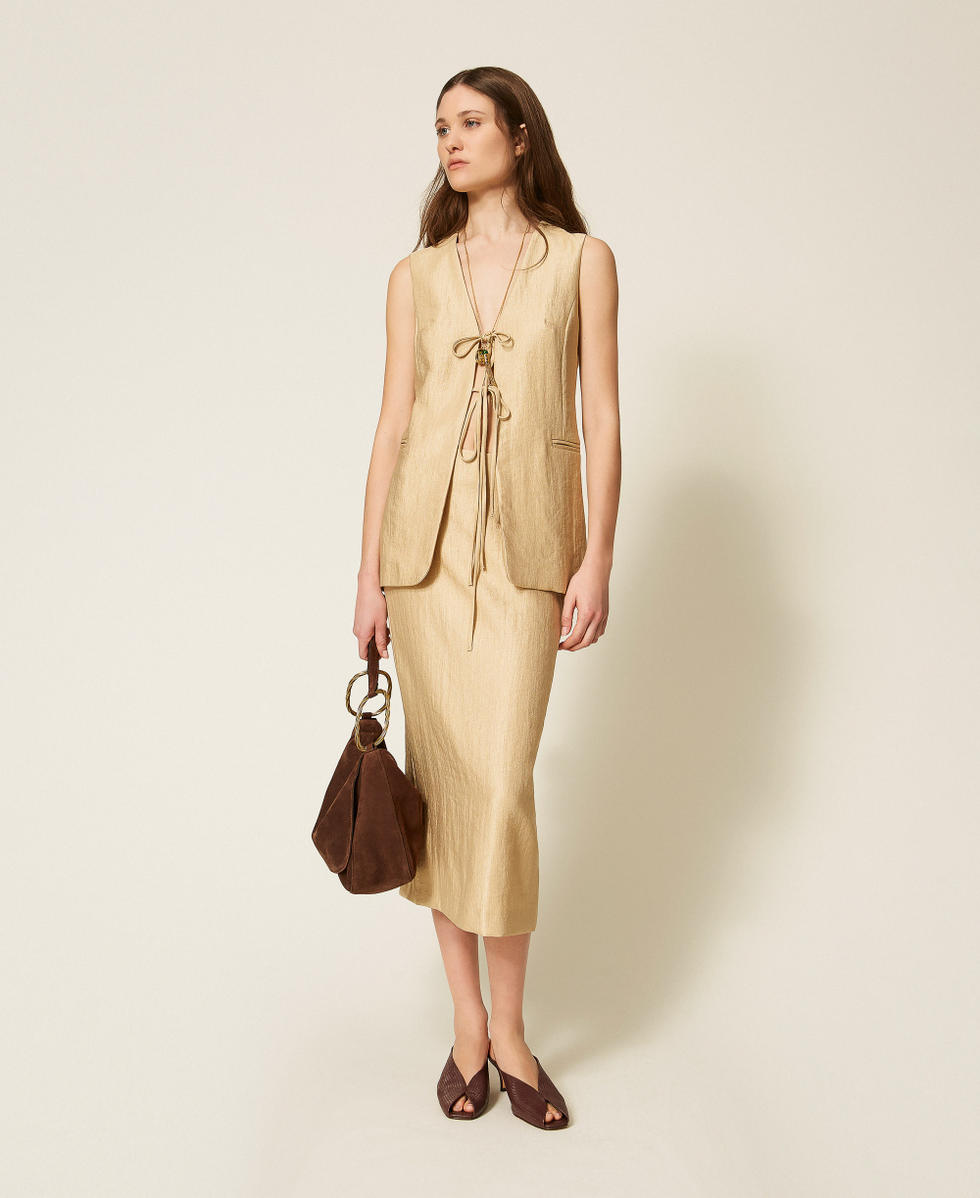 Chaleco laminado con cordones Golden Beige Mujer 261TT2532_13506_T0