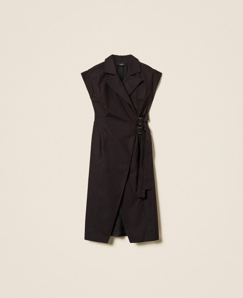 Robe midi en popeline recycl&eacute;e Noir Femme 261AP2086_00006_S0