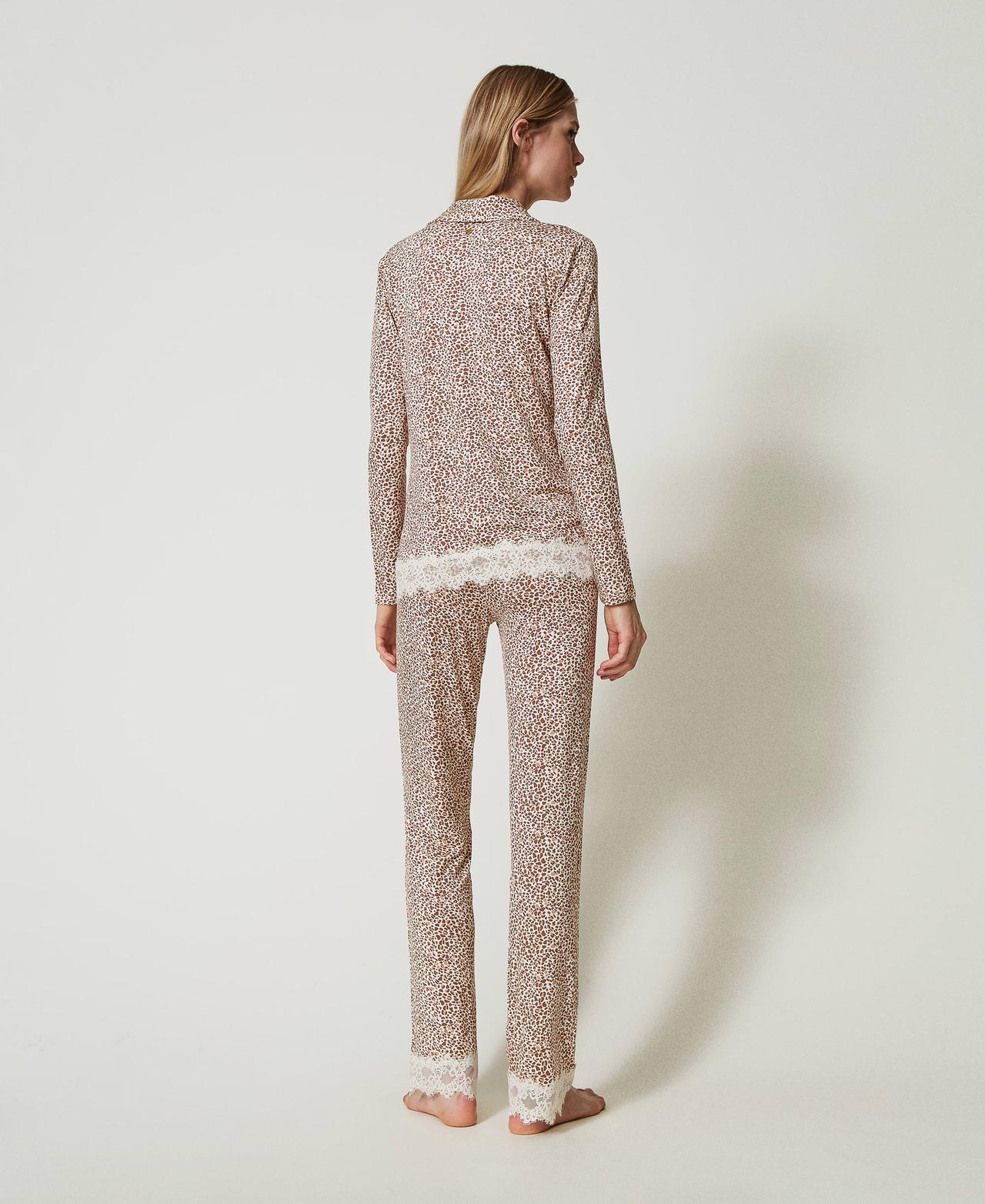 Mannish printed pyjamas with lace Multicolour Animal Print Woman 242LL2GBB_11994_03