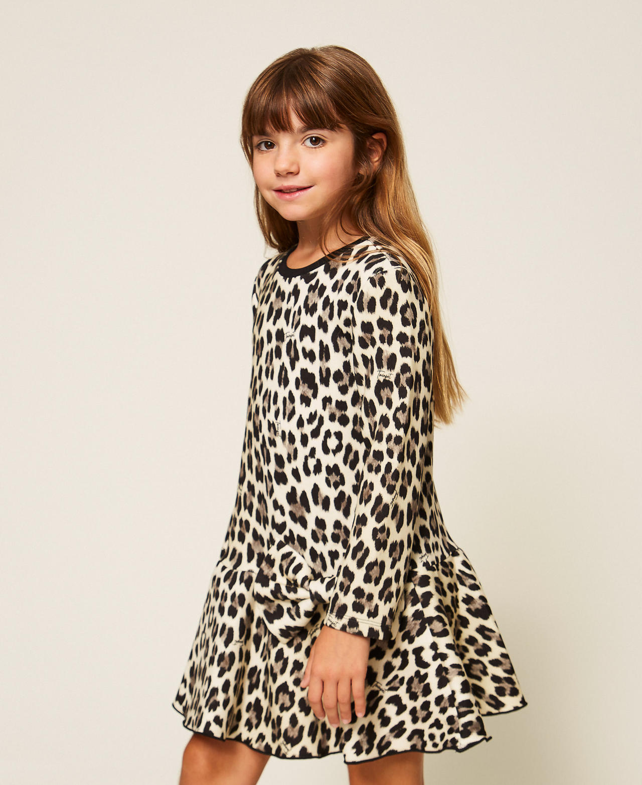 Kurzes Mädchenkleid aus Scuba mit Animaldessin Leopardenprint Mädchen 252GB2113_12700_02