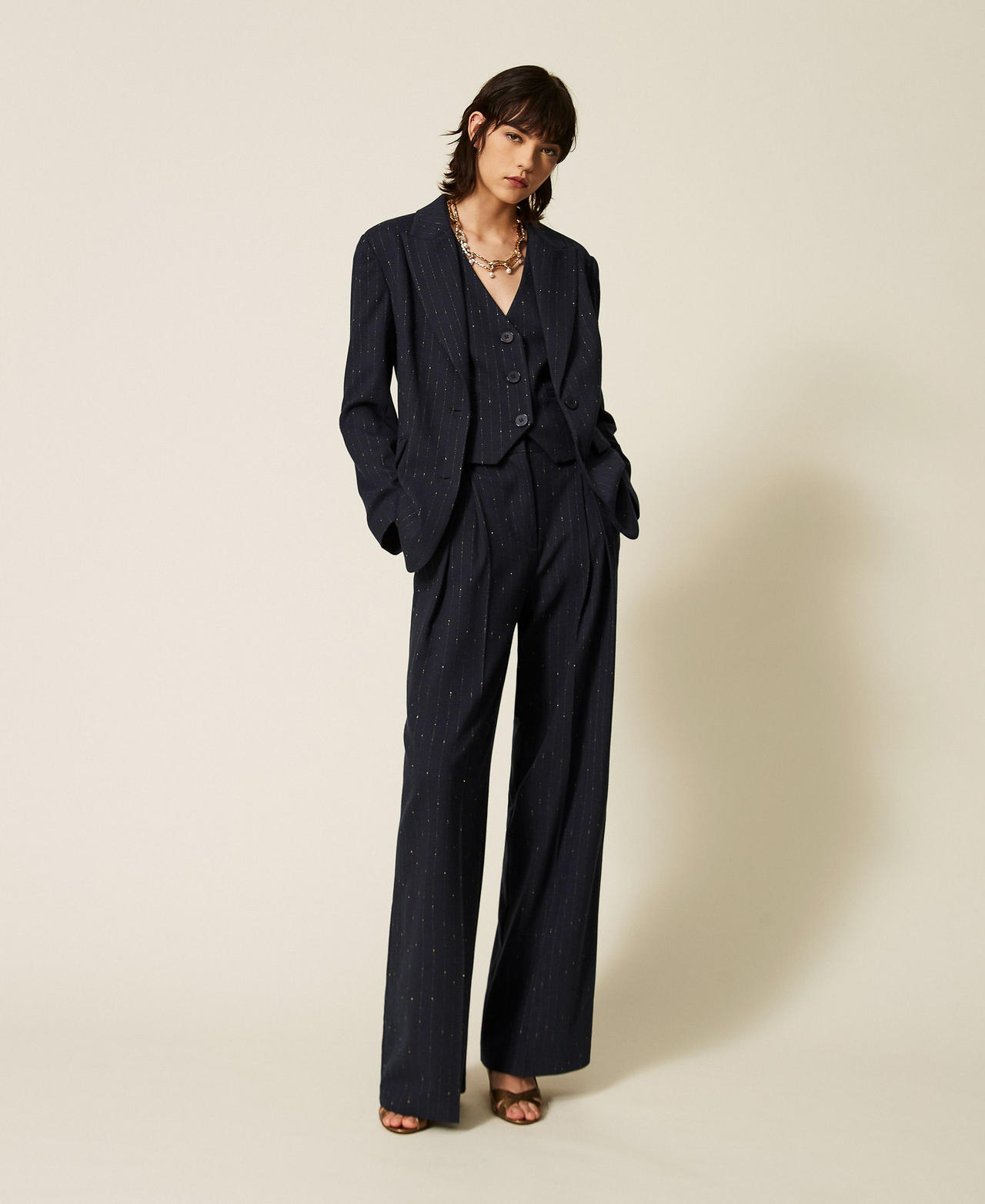 Pantalon palazzo ray&eacute; Bleu Blue Paint Pinstripe Femme 262AP2361_13687_01