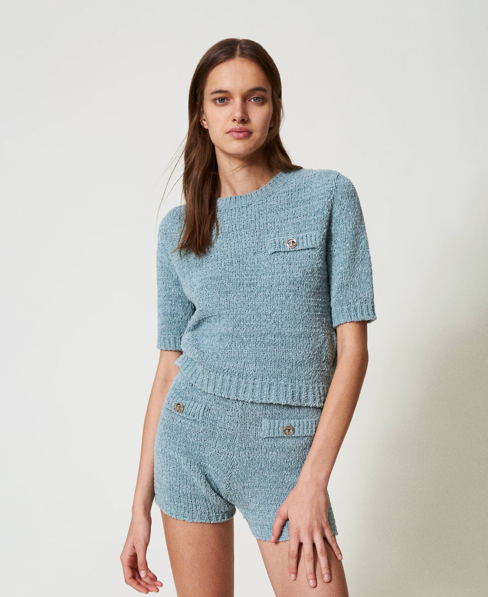 Knit shorts with Oval T buttons Woman, Grey | TWINSET Milano