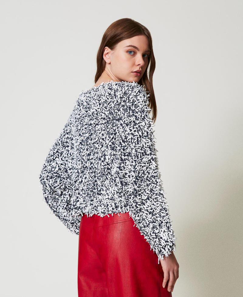 Pull en fil boucl&eacute; Bicolore Deep Blue/Papers Femme 251AP3200_12191_03