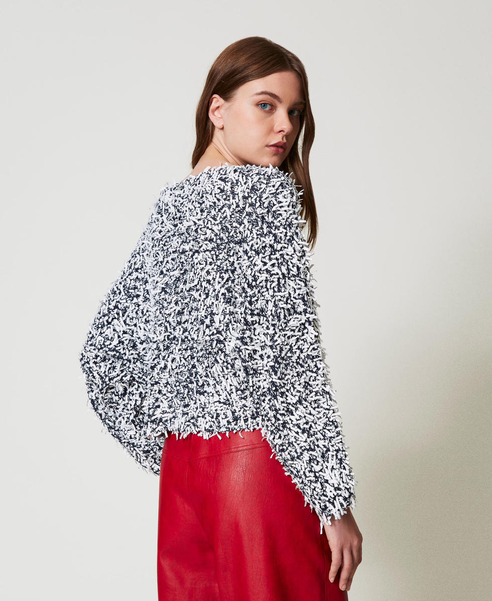 Curly yarn jumper Two-tone Deep Blue/Papers Woman 251AP3200_12191_03