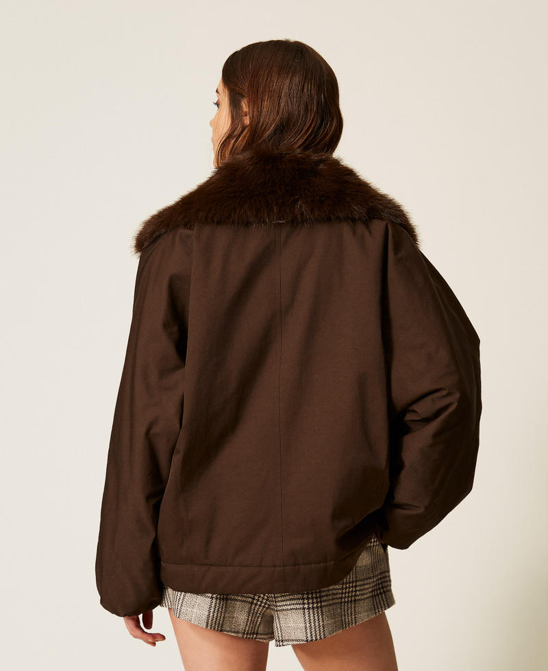 Gabardine jacket with faux fur collar Darkness Brown Woman 262TP2181_13411_03