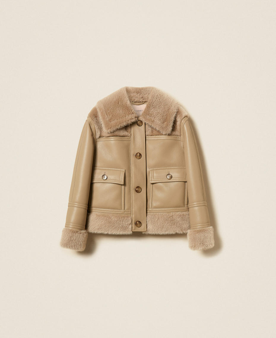 Giacca effetto pelle con faux fur Mastice Donna 262TT2050_00369_S0